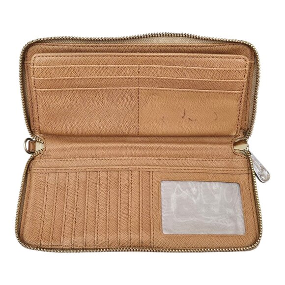 Michael Kors Jet Set Zip Around Tan Gold Large Travel Continental Wallet COA - Picture 3 of 8